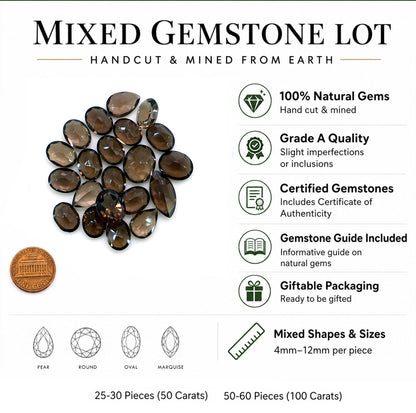 Smoky Topaz Wholesale Gemstones, 100% Natural Semi-Precious Gems, Brown Faceted Loose Gems, 4-8mm, Mixed, 50 Carats