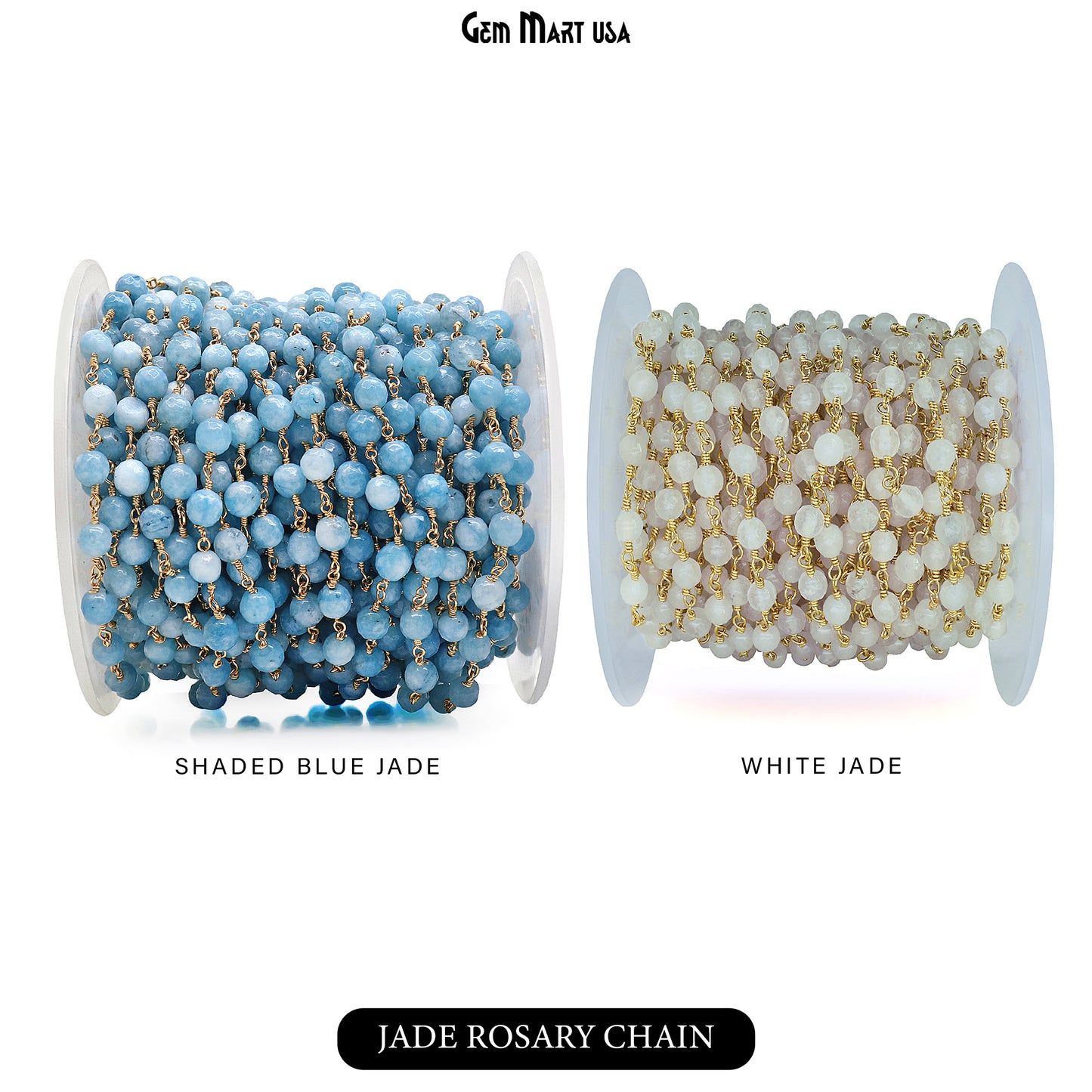 Dyed Jade Bead Faceted Crystal Round Rosary Chain Gold Plating, 5-6mm, 1+ ft