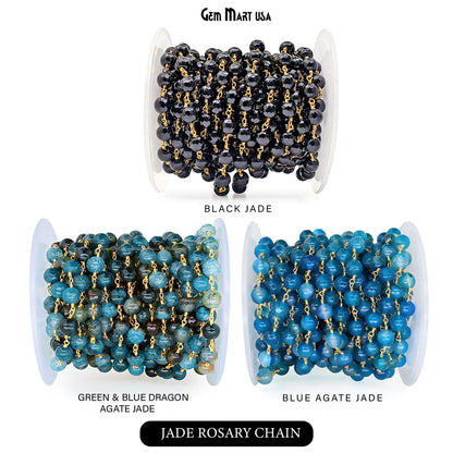 Dyed Jade Bead Faceted Crystal Round Rosary Chain Gold Plating, 8mm, 1+ ft