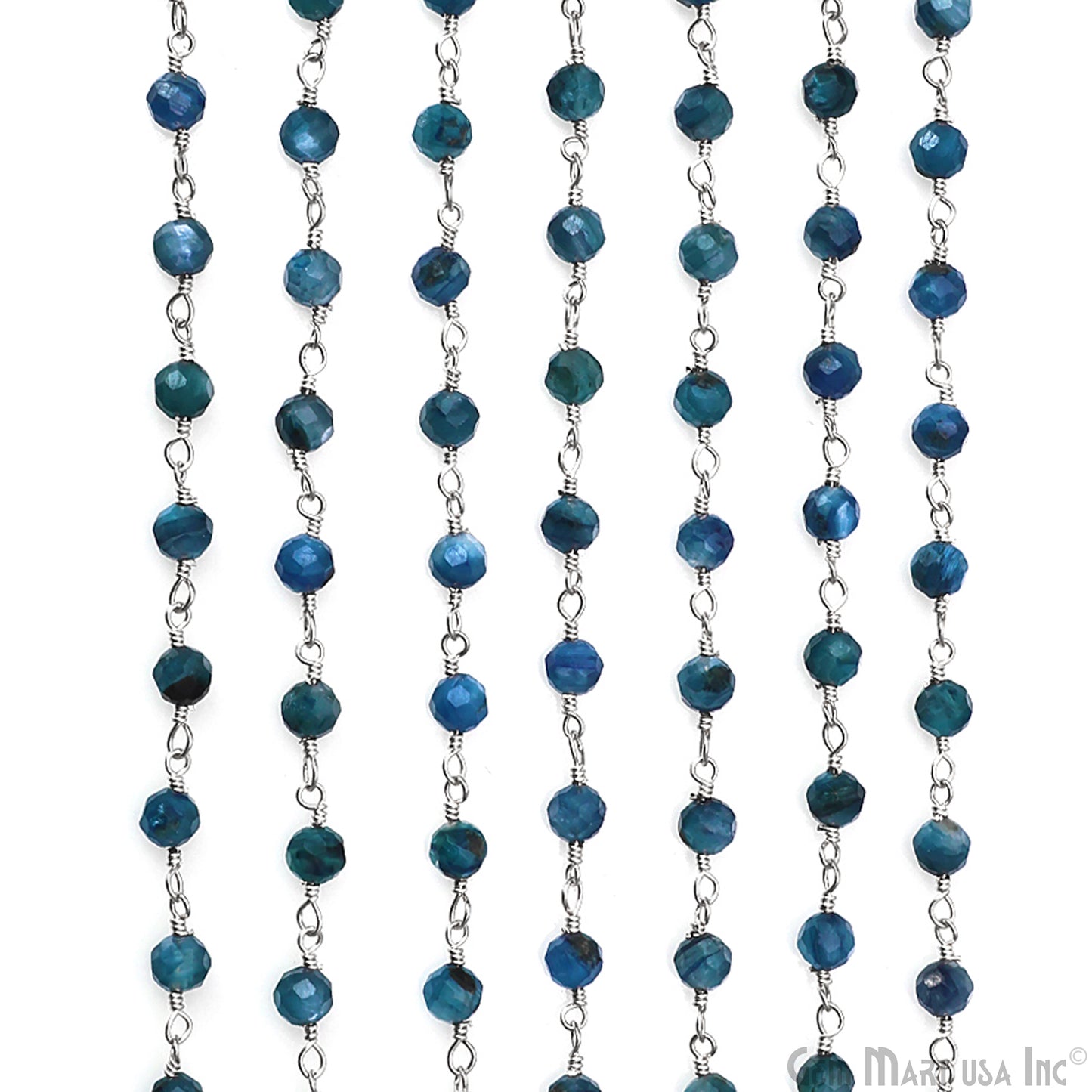 Kyanite Faceted 4mm Silver Plated Beaded Wire Wrapped Rosary Chain