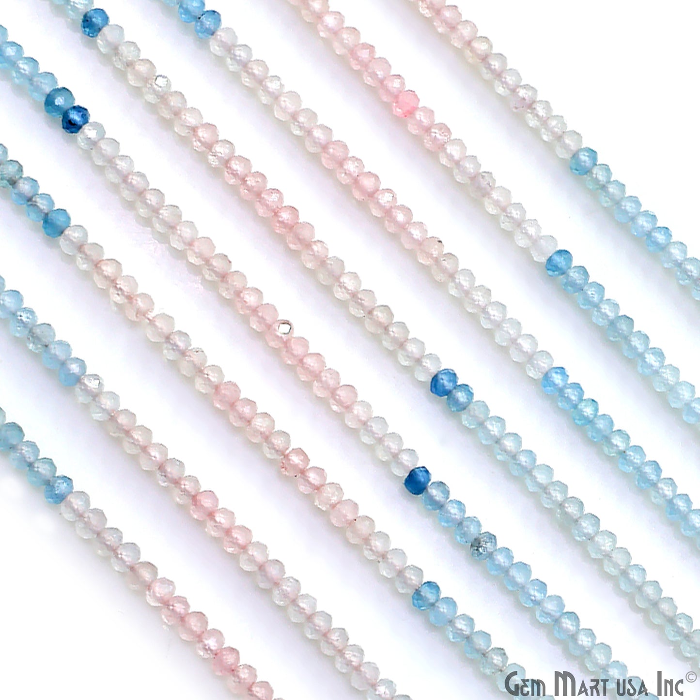 Multi Aquamarine Rondelle Beads, 13 Inch Gemstone Strands, Drilled Strung Nugget Beads, Faceted Round, 3mm