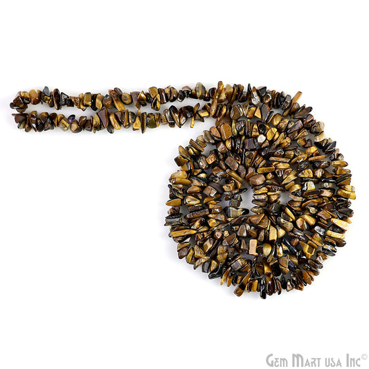 Tiger Eye Chip Beads, 34 Inch, Natural Chip Strands, Drilled Strung Nugget Beads, 3-7mm, Polished, GemMartUSA (CHTE-70001)