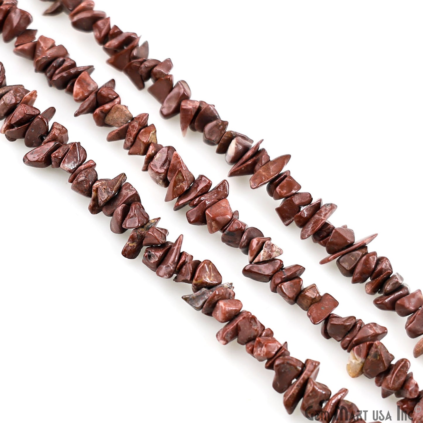 Red Jasper Chip Beads, 34 Inch, Natural Chip Strands, Drilled Strung Nugget Beads, 3-7mm, Polished, GemMartUSA (CHRJ-70001)