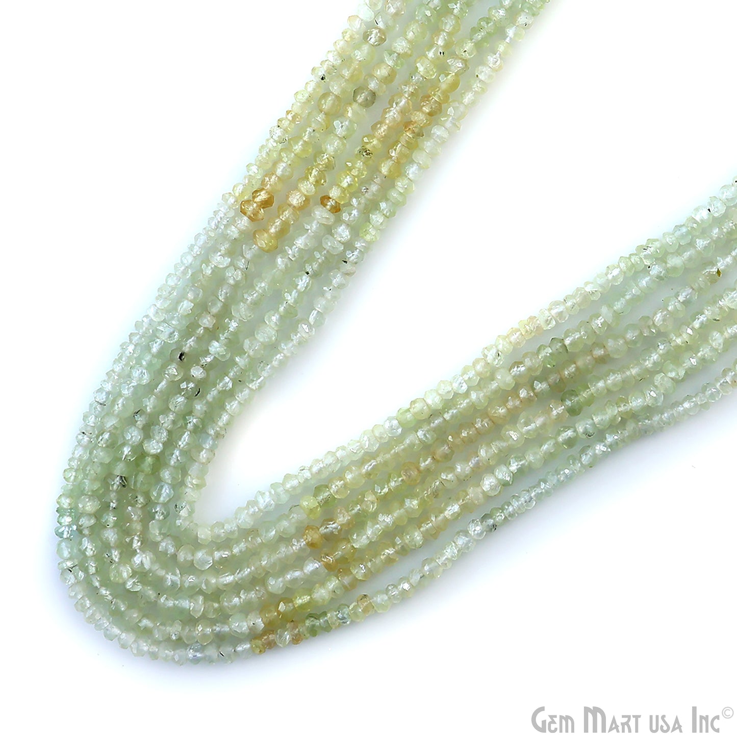 Prehnite Rondelle Beads, 13 Inch Gemstone Strands, Drilled Strung Nugget Beads, Faceted Round, 3-4mm