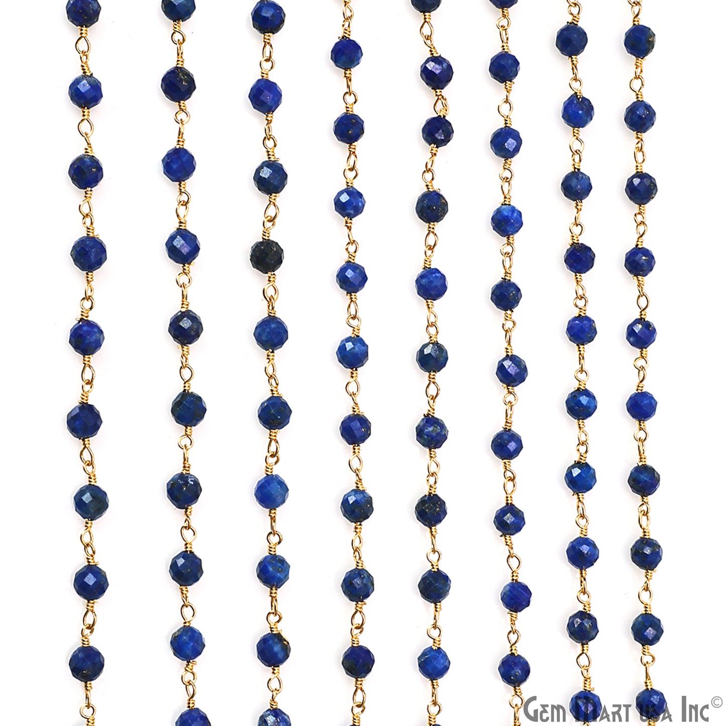 Lapis Faceted 4mm Gold Plated Beaded Wire Wrapped Rosary Chain