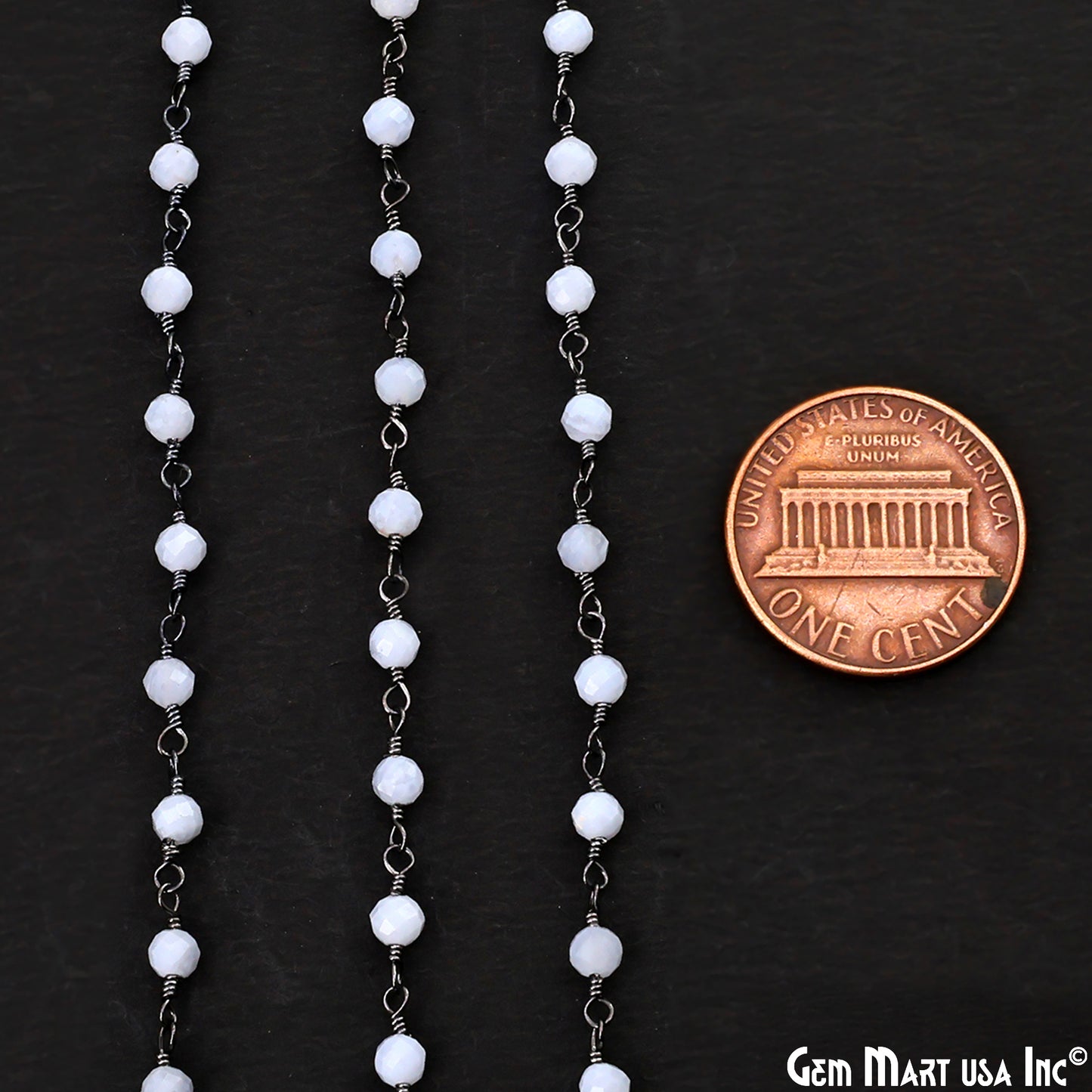 Blue Lace Agate 3-3.5mm Oxidized Beaded Wire Wrapped Rosary Chain