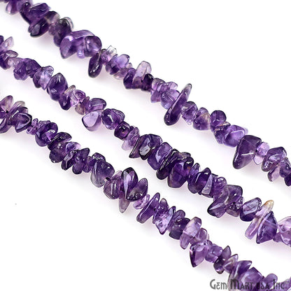 Amethyst Chip Beads, 34 Inch, Natural Chip Strands, Drilled Strung Nugget Beads, 3-7mm, Polished, GemMartUSA (CHAA-70001)