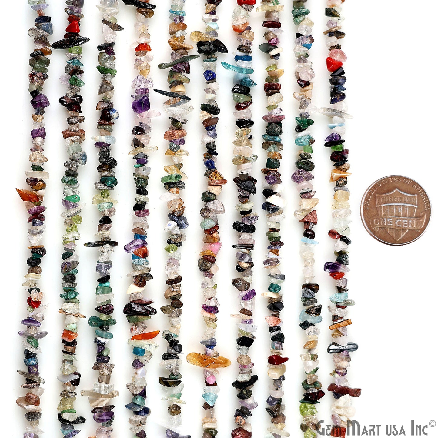 Multicolor Chip Beads, 34 Inch, Natural Chip Strands, Drilled Strung Nugget Beads, 3-7mm, Polished, GemMartUSA (CHMX-70001)