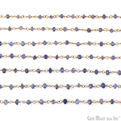 Natural Tanzanite 3mm Gold Plated Beaded Wire Wrapped Rosary Chain