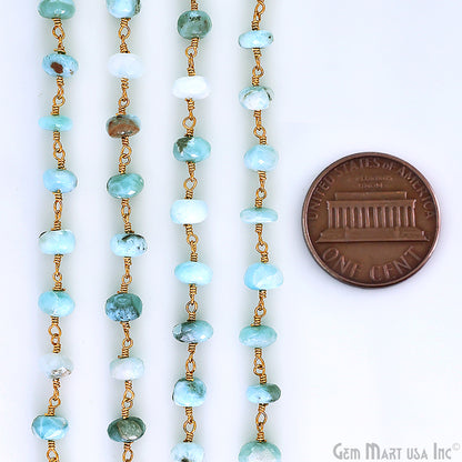 Larimar Faceted 5-6mm Gold Plated Beaded Wire Wrapped Rosary Chain