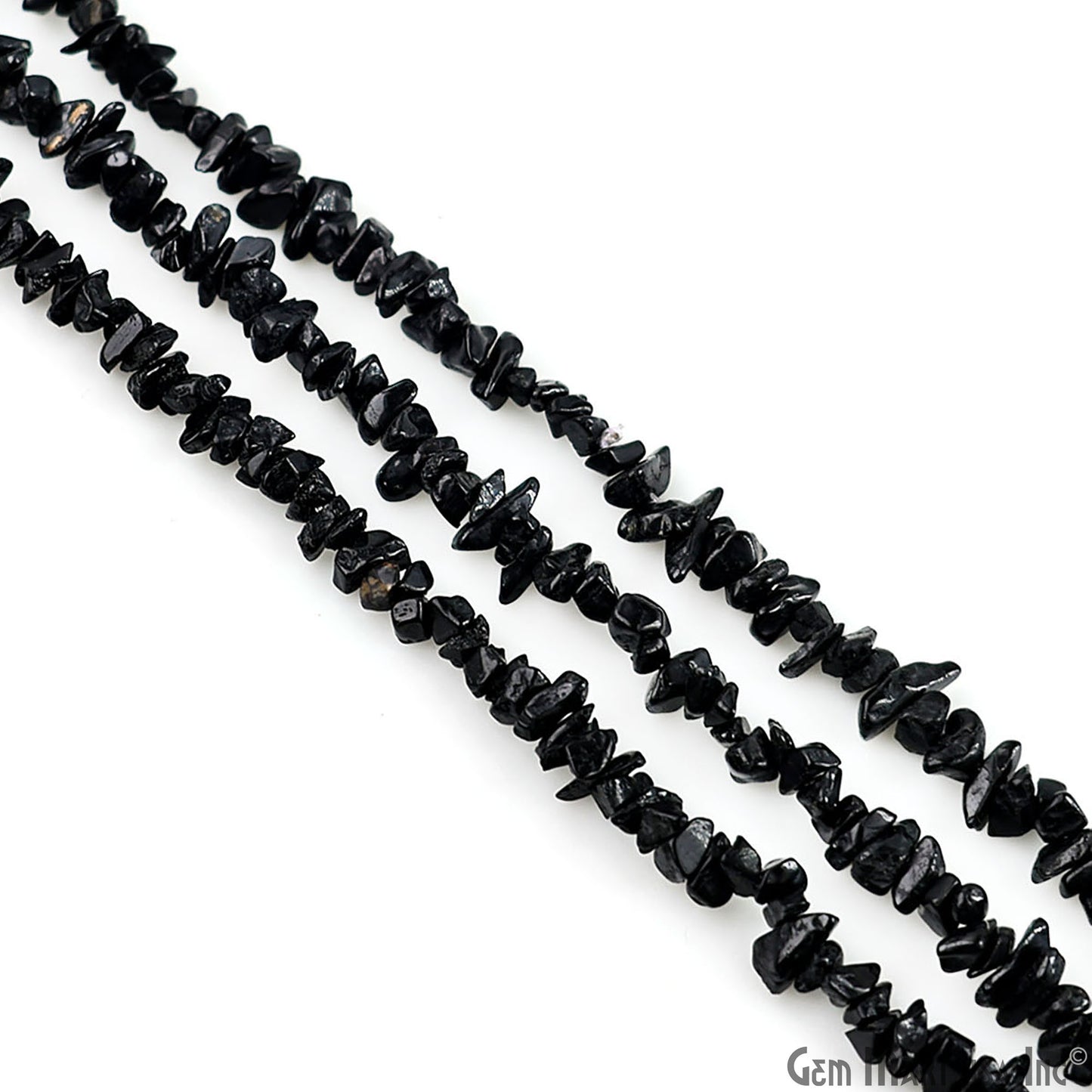 Black Tourmaline Chip Beads, 34 Inch, Natural Chip Strands, Drilled Strung Nugget Beads, 3-7mm, Polished, GemmartUSA (CHKT-70001)