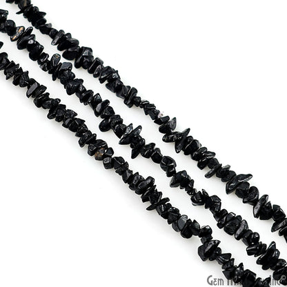 Black Tourmaline Chip Beads, 34 Inch, Natural Chip Strands, Drilled Strung Nugget Beads, 3-7mm, Polished, GemmartUSA (CHKT-70001)