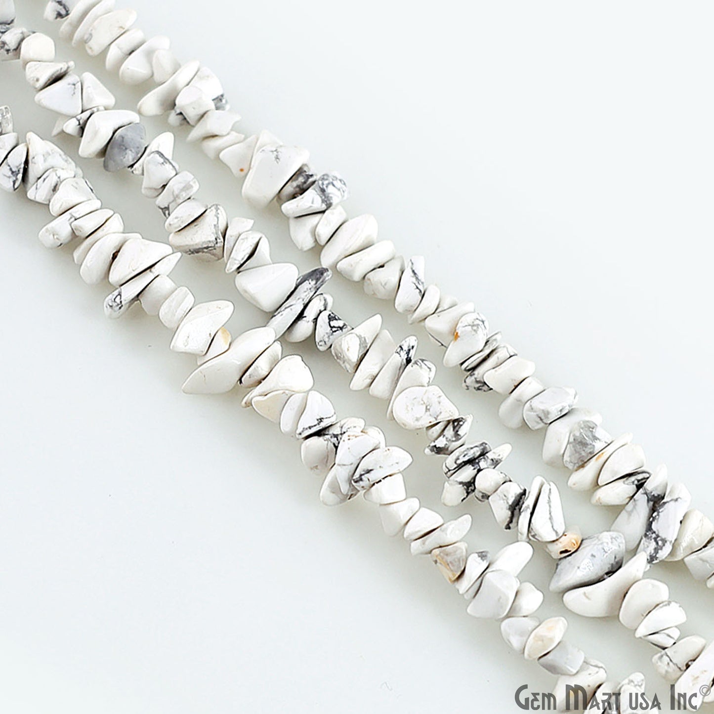 Howlite Chip Beads, 34 Inch, Natural Chip Strands, Drilled Strung Nugget Beads, 3-7mm, Polished, GemMartUSA (CHHW-70001)