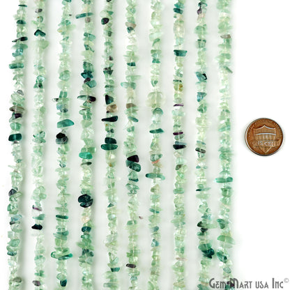 Fluorite Chip Beads, 34 Inch, Natural Chip Strands, Drilled Strung Nugget Beads, 3-7mm, Polished, GemMartUSA (CHFL-70001)
