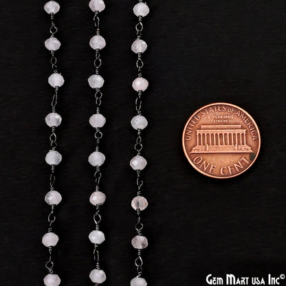 Rose Quartz 4mm Oxidized Beaded Wire Wrapped Rosary Chain
