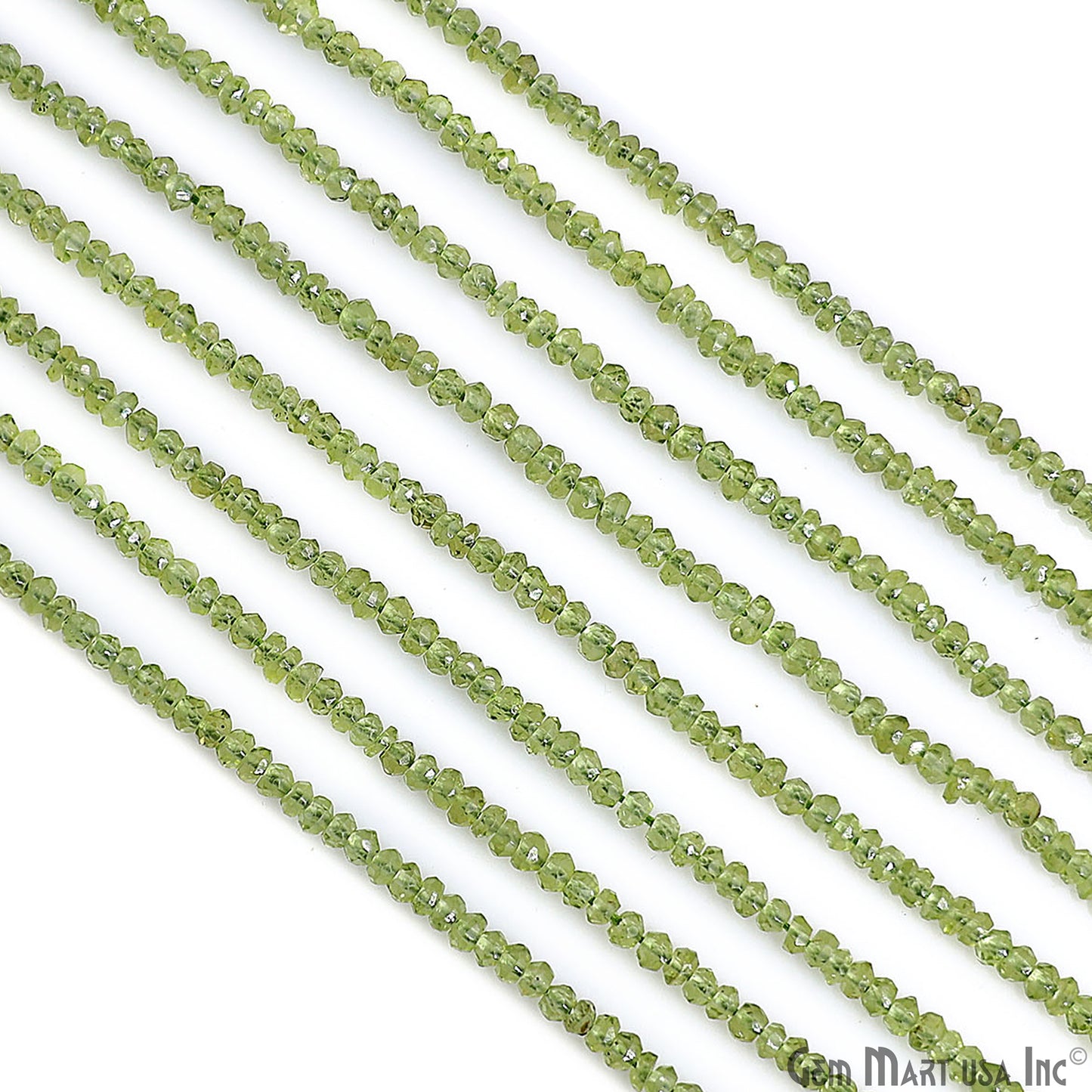 Peridot Rondelle Beads, 12.5 Inch Gemstone Strands, Drilled Strung Nugget Beads, Faceted Round, 2.3-3.5mm