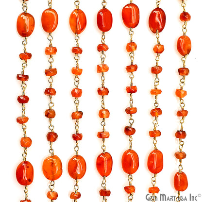 Carnelian Faceted & Tumbled Beads Gold Plated Rosary Chain