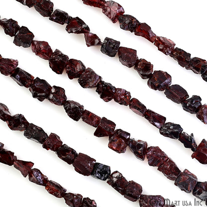 Garnet Rough Beads, 9 Inch Gemstone Strands, Drilled Strung Briolette Beads, Free Form, 7x5mm