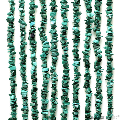Malachite Chip Beads, 34 Inch, Natural Chip Strands, Drilled Strung Nugget Beads, 3-7mm, Polished, GemmartUSA (CHMC-70001)