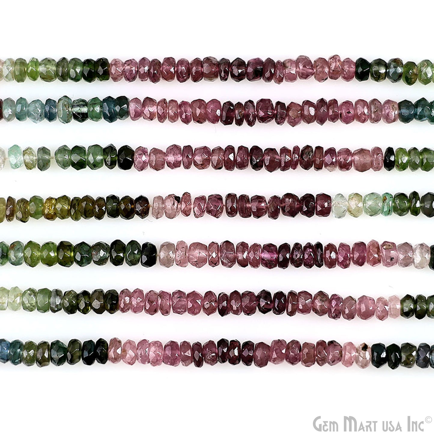 Multi Tourmaline Rondelle Beads, 13 Inch Gemstone Strands, Drilled Strung Nugget Beads, Faceted Round, 4-5mm