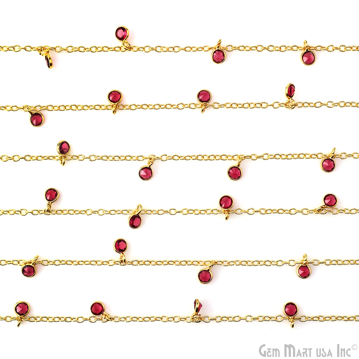 Pink Tourmaline Zircon Round 4mm Gold Plated Dangle Rosary Chain
