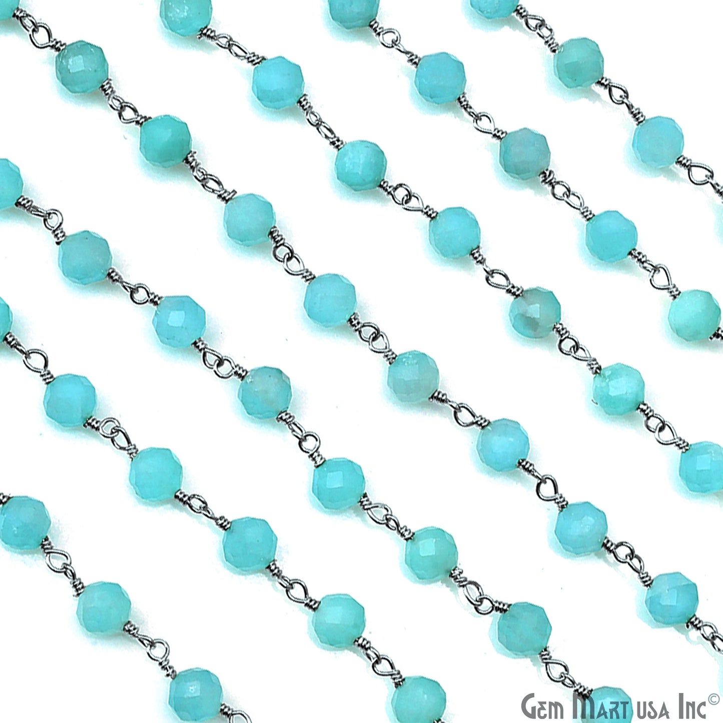 Amazonite Jade Beads 5mm Silver Plated Wire Wrapped Rosary Chain