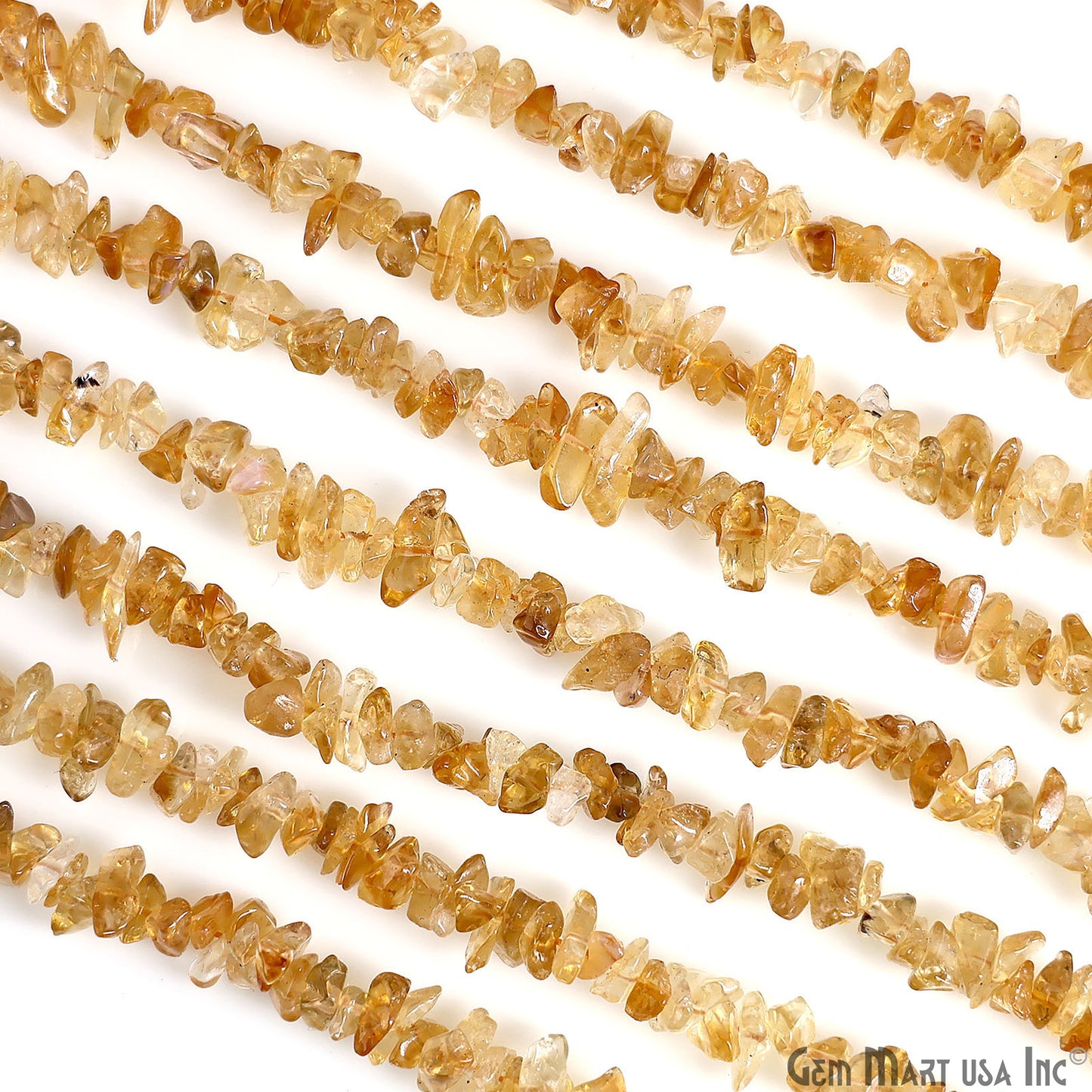 Citrine Chip Beads, 34 Inch, Natural Chip Strands, Drilled Strung Nugget Beads, 3-7mm, Polished, GemmartUSA (CHCI-70001)