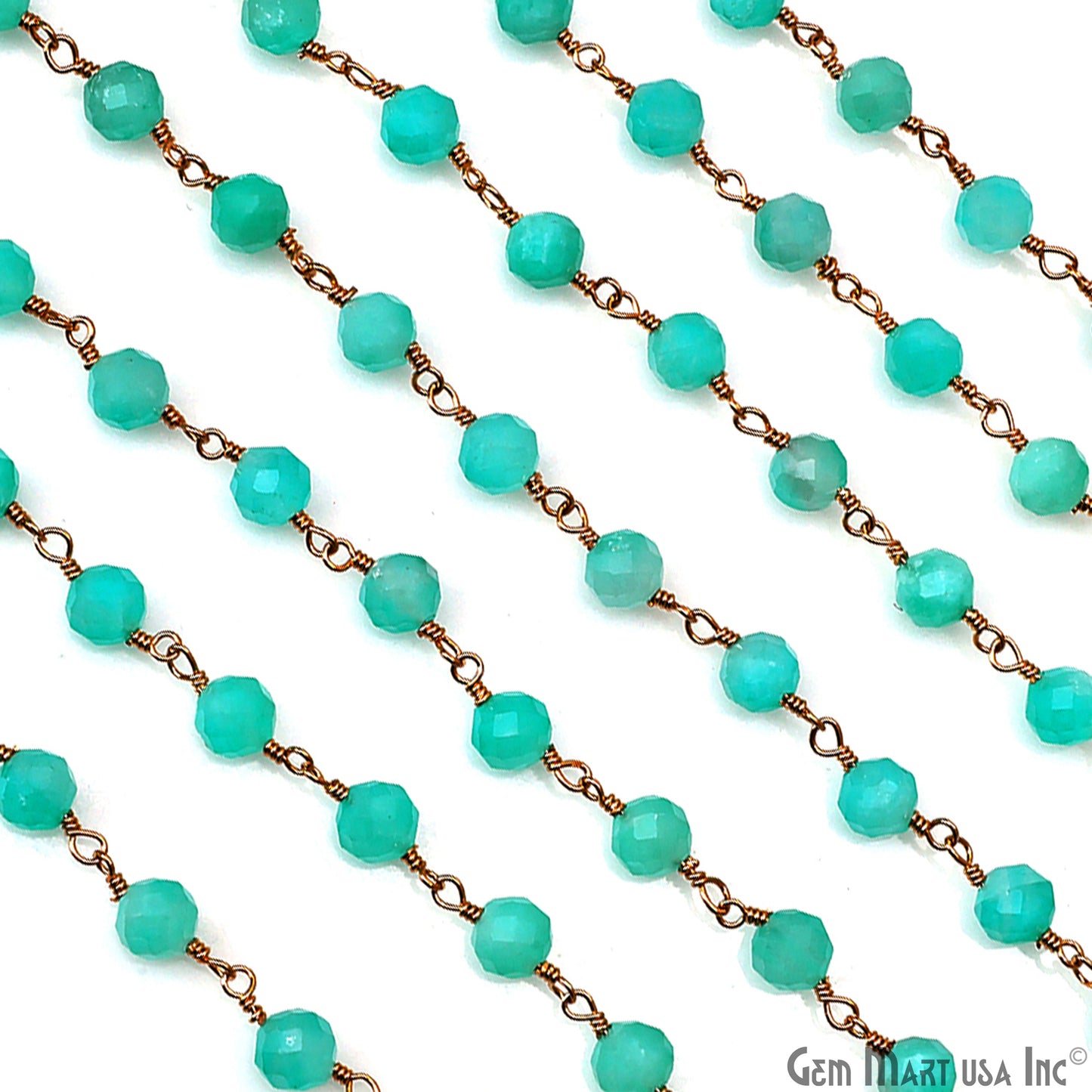 Amazonite Jade Beads 5mm Gold Plated Wire Wrapped Rosary Chain