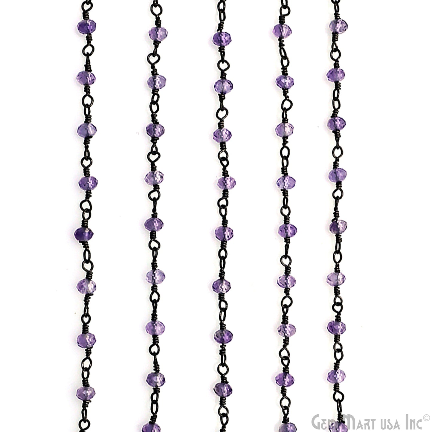 Pink Amethyst 3-3.5mm Oxidized Beaded Wire Wrapped Rosary Chain