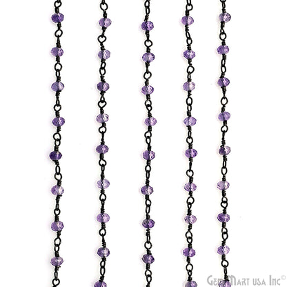 Pink Amethyst 3-3.5mm Oxidized Beaded Wire Wrapped Rosary Chain