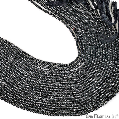 Black Spinel Rondelle Beads, 12.5 Inch Gemstone Strands, Drilled Strung Nugget Beads, Faceted Round, 3-4mm