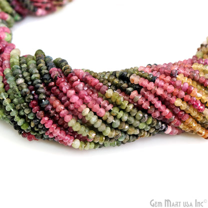 Multi Tourmaline Rondelle Beads, 13 Inch Gemstone Strands, Drilled Strung Nugget Beads, Faceted Round, 2.5-3mm