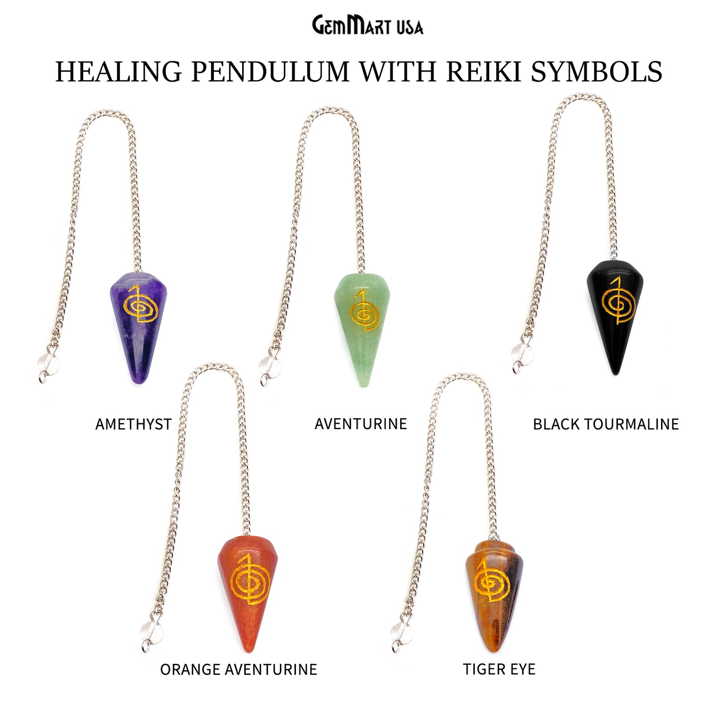 Gemstone Healing Pendulum Pendant, 42x20mm Healing Gemstone With Reiki Symbols Pendulum