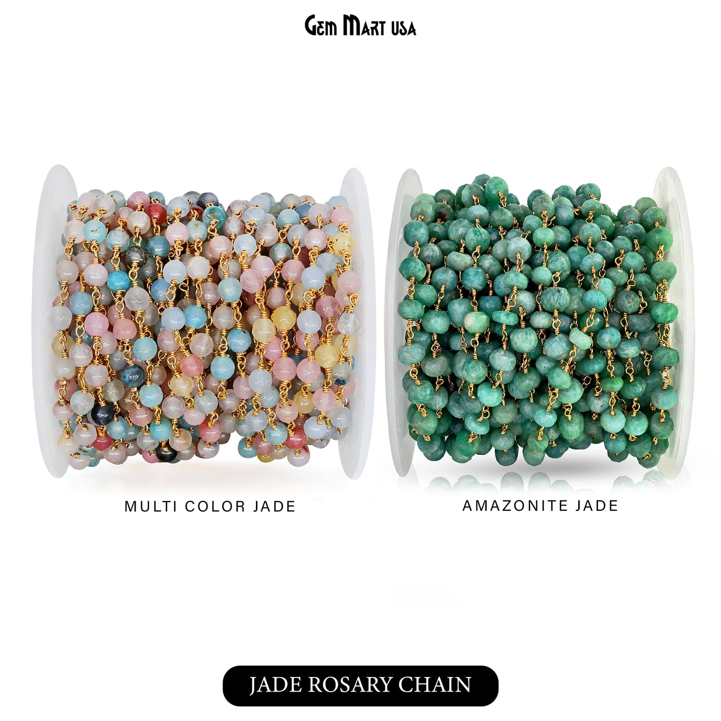 Dyed Jade Bead Faceted Crystal Round Rosary Chain Gold Plating, 5-6mm, 1+ ft