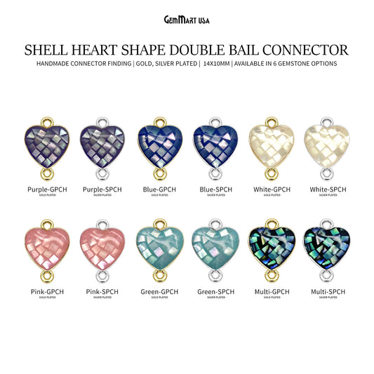 Shell Charm Heart 14x10mm Double Bail Bracelet Charm Pendant  Jewelry GemMartUSA