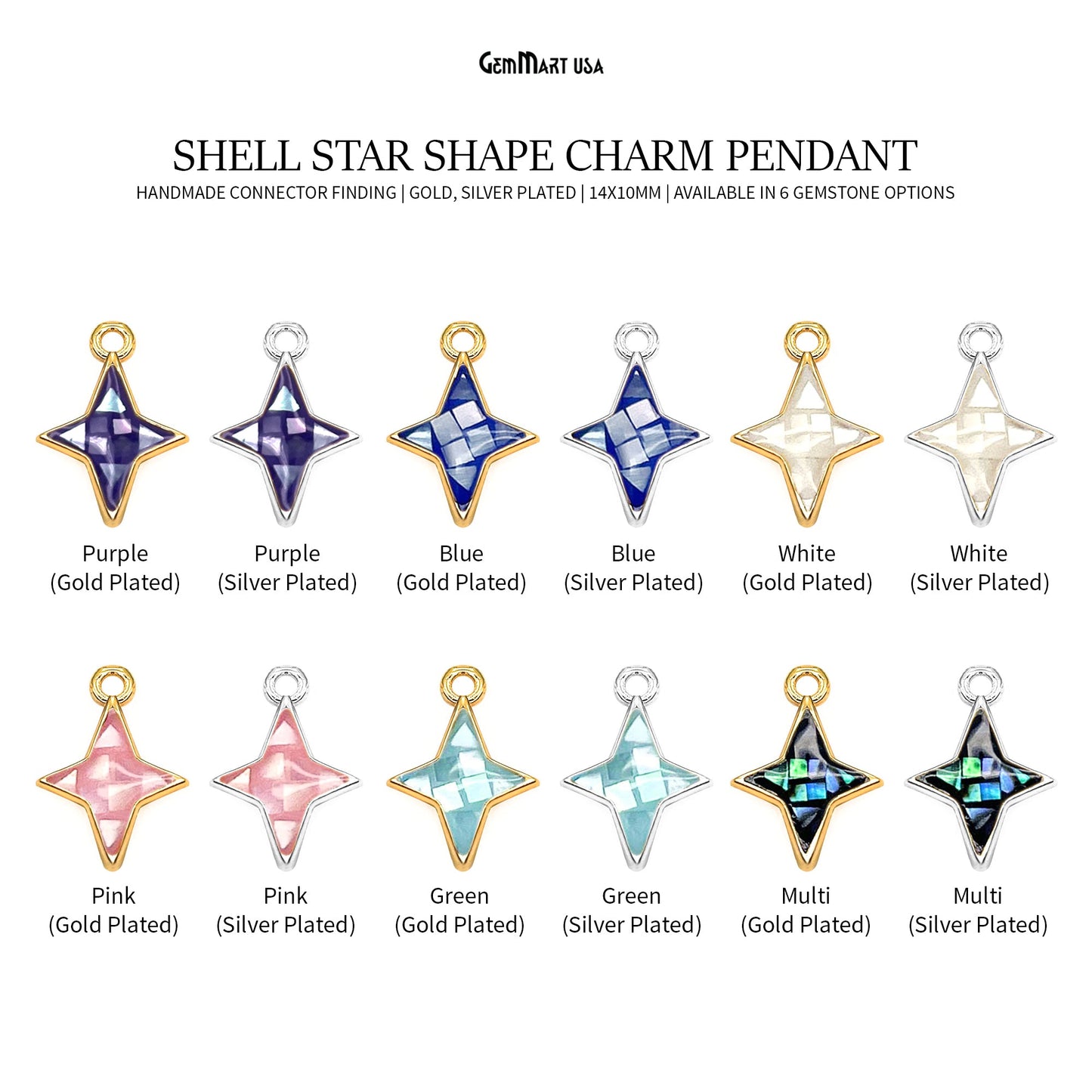 Star shape Charm Shell 14x10mm Single Bail Connector Charm Jewelry GemMartUSA