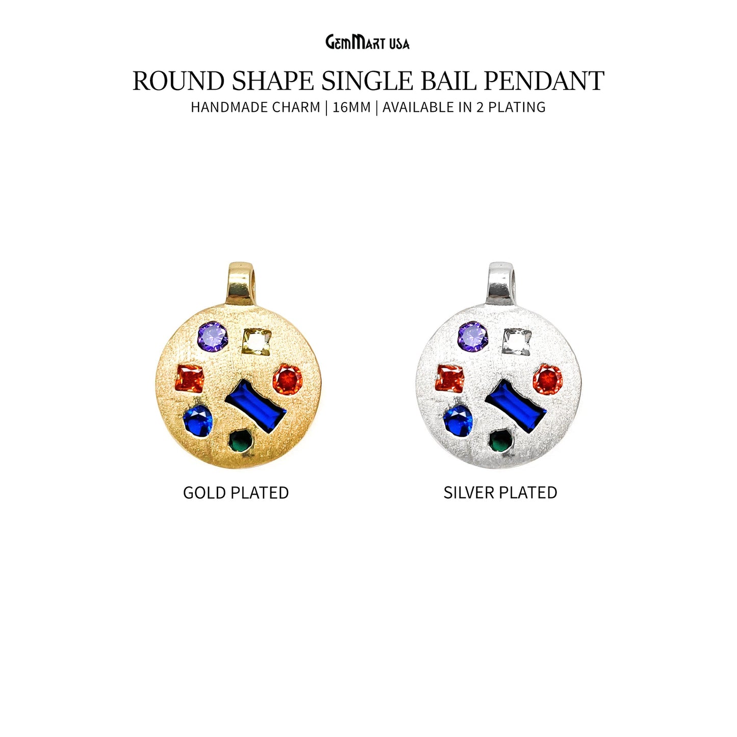 Stone Matte Finish Round Charm Pendant 16mm Pendant Jewelry GemMartUSA