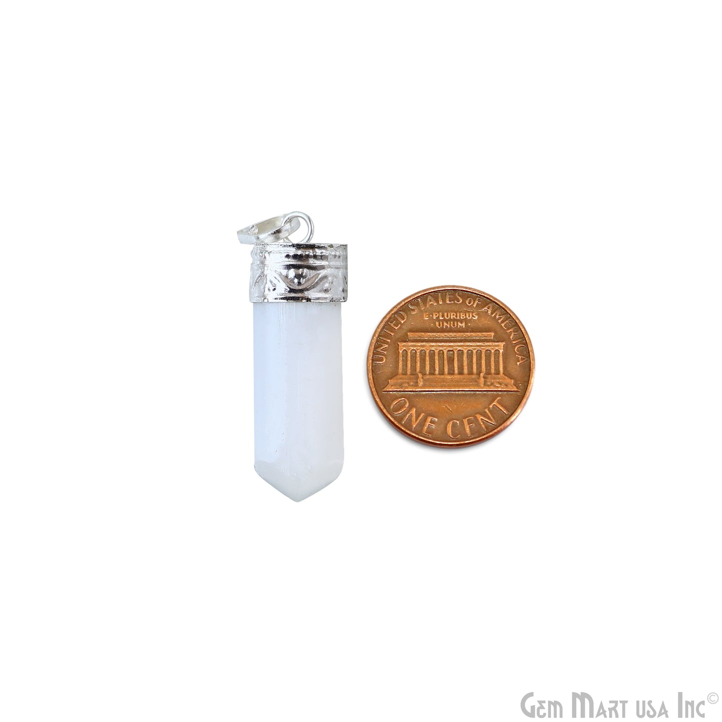 Selenite Bullet Shape Silver Plated 35X13mm Pencil Point Pendant