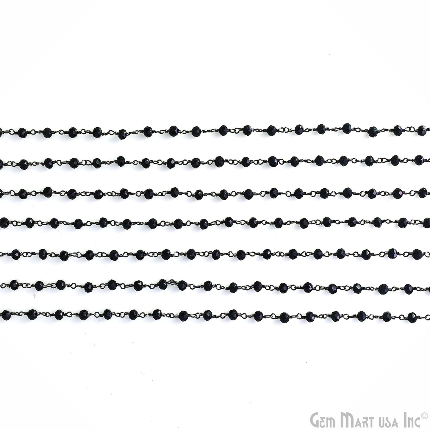 Black Chalcedony 3-3.5mm Faceted Beads Oxidized Wire Wrapped Rosary Chain