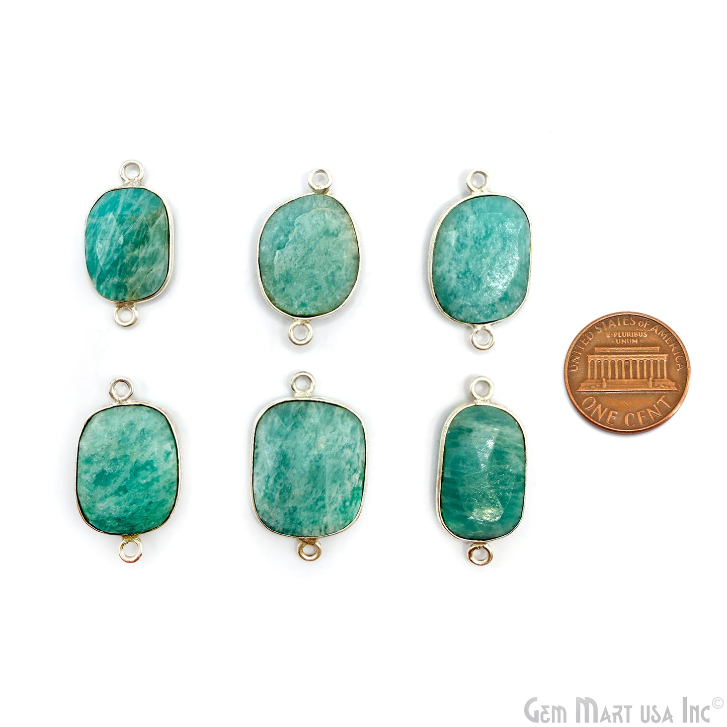 Amazonite Free Form Silver Plated Bezel Gemstone Connector 13x18mm