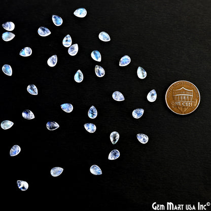 Rainbow Moonstone Wholesale Gemstones, 100% Natural Semi-Precious Gems, Rainbow Cabochons Loose Gems, 5x7mm, Pear, 5 Carats
