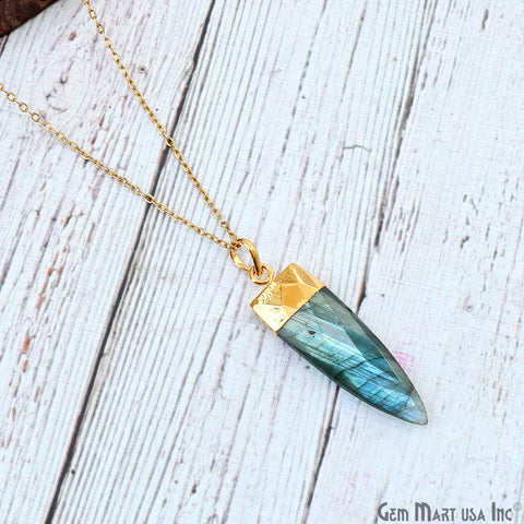 Labradorite Triangle 40x12mm Gold Single Bail Pendant