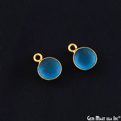 Swiss Blue Frosted Round 8mm Gold Plated Single Bail Bezel Gemstone Connector
