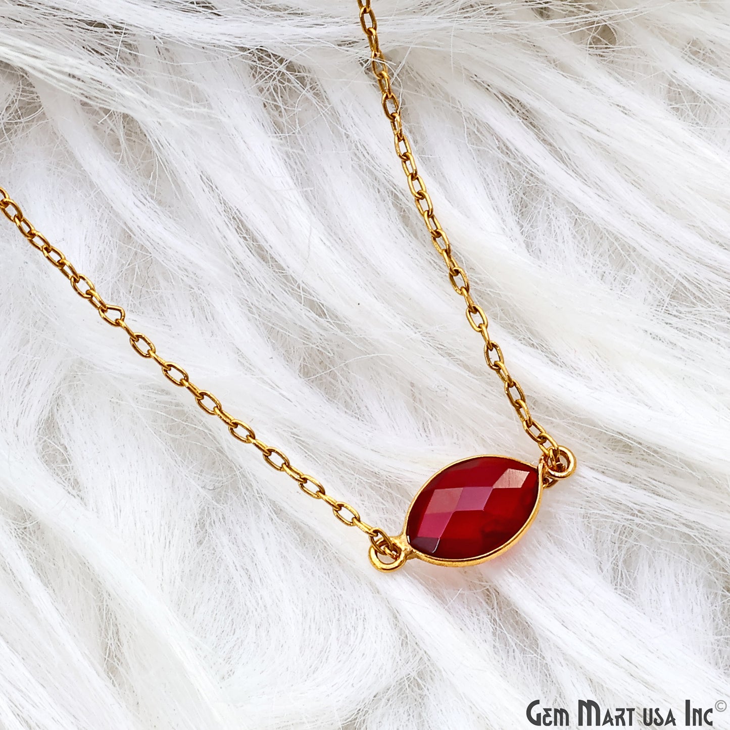 Garnet Marquise 8x12mm Double Bail Gold Bezel Connector
