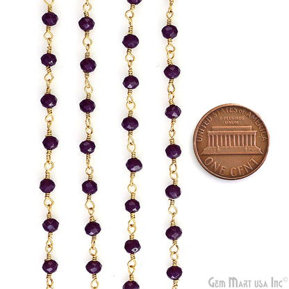 Purple Jade 4mm Faceted Beads Gold Wire Wrapped Rosary