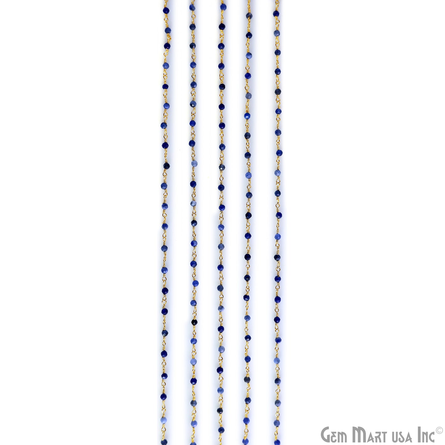 Sodalite 2-2.5mm Tiny Beads Gold Plated Wire Wrapped Rosary Chain