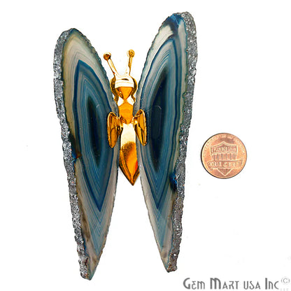 Teal Agate Slice Butterfly, Home Decor, Boho Decor, Agate Slice, Butterfly Wings, Agate Geode, Gemstone Butterfly