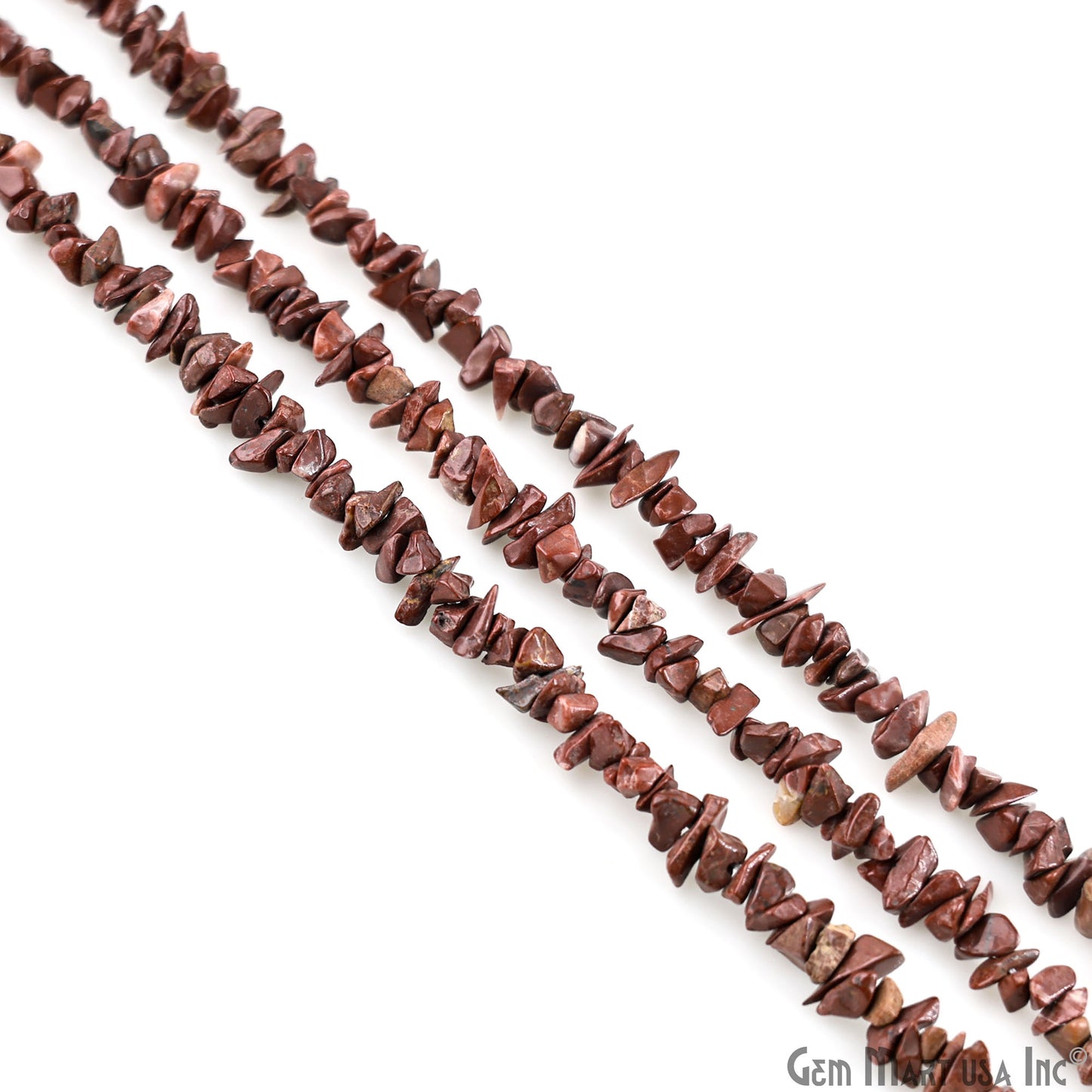 Red Jasper Chip Beads, 34 Inch, Natural Chip Strands, Drilled Strung Nugget Beads, 3-7mm, Polished, GemMartUSA (CHRJ-70001)