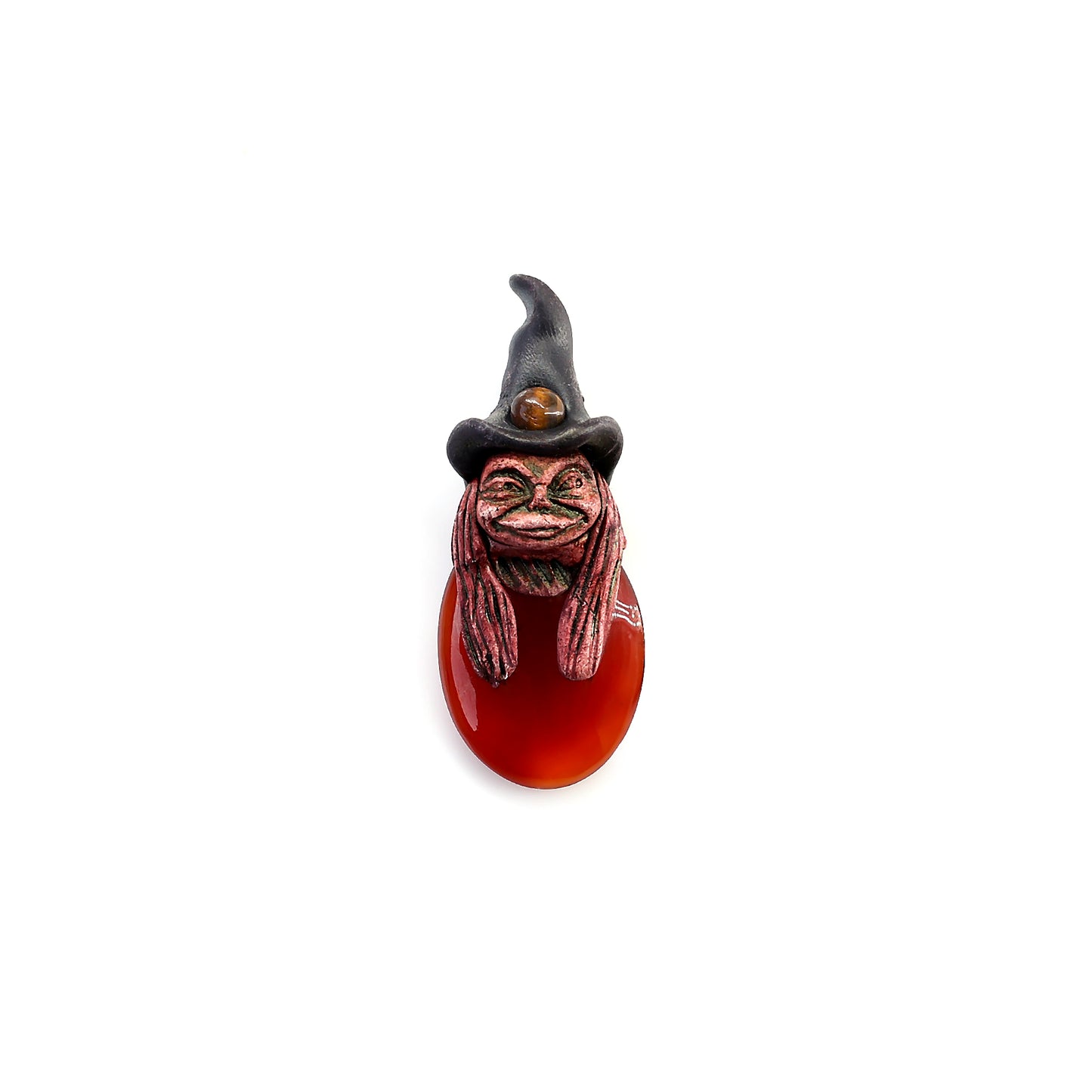 Pixie Carnelian Crystal Clay Pendant, Elfin Clay Pendant Necklace, Master Merlin Healing Pendant
