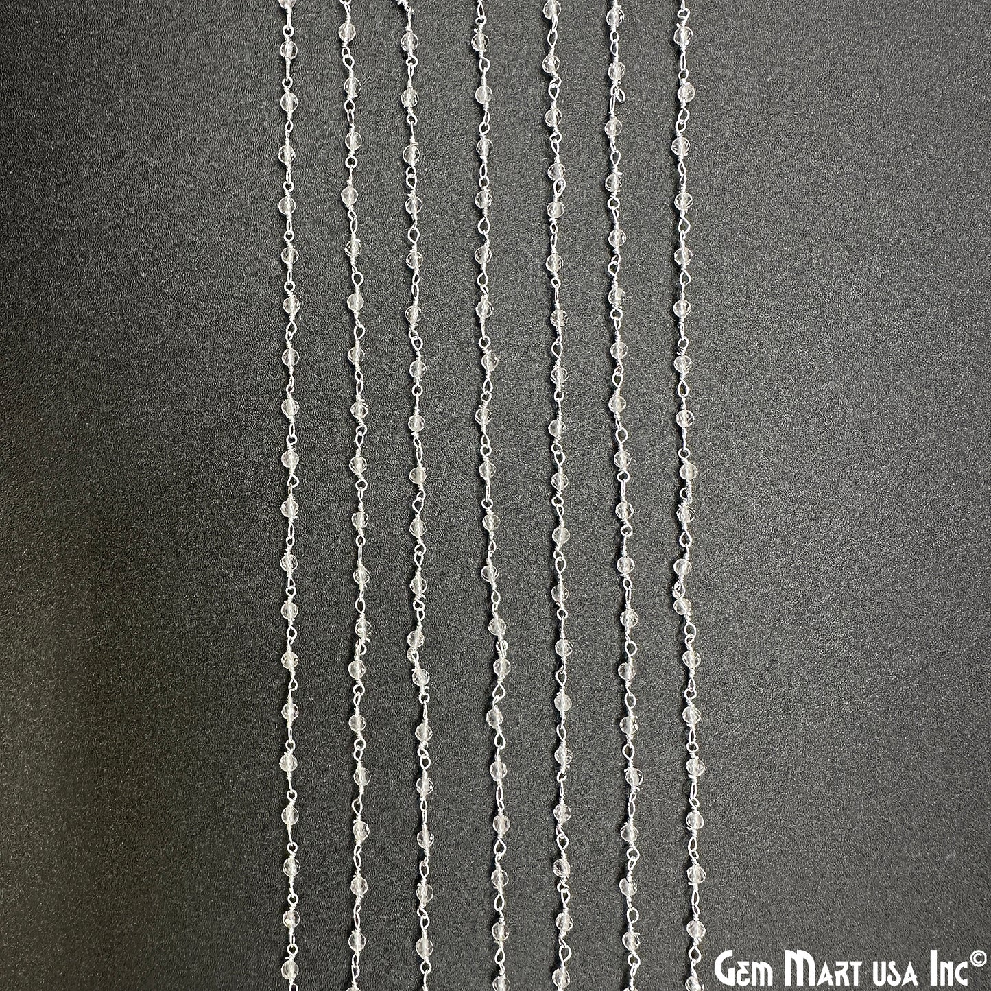 Crystal 2-2.5mm Tiny Beads Silver Wire Wrapped Rosary Chain